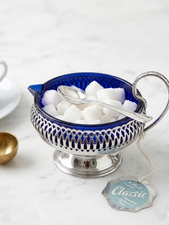 Maxwell Other - Moyell Classic Cobalt Blue Glass Chrome Creamer Sugar Bowl Filigree England NOS